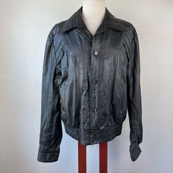 Vintage 70’s Wilson’s House of Suede & Leather Black Leather Jacket Size 46 EUC - Picture 1 of 8